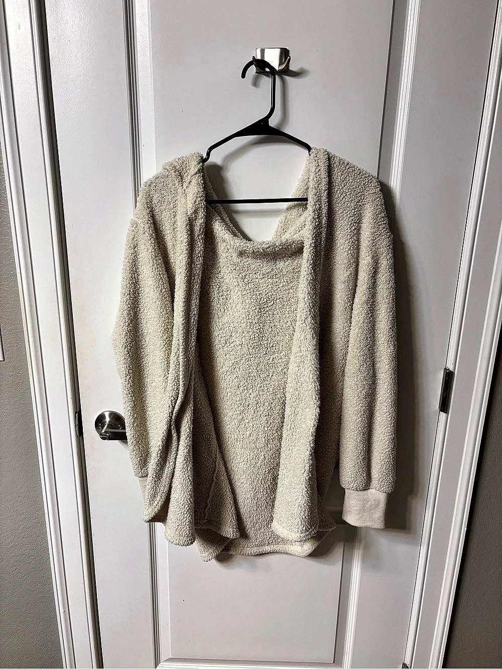 Plush Fleece Crew Neck Sweater Cream 2XL Like New